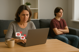 Communication during conflict: Couple back-to-back on the couch, looking frustrated.
Avoiding financial discussions: Piggy bank / bills on table with couple looking uneasy.
Different visions of marriage/family: One partner with family photo, the other with travel bag.